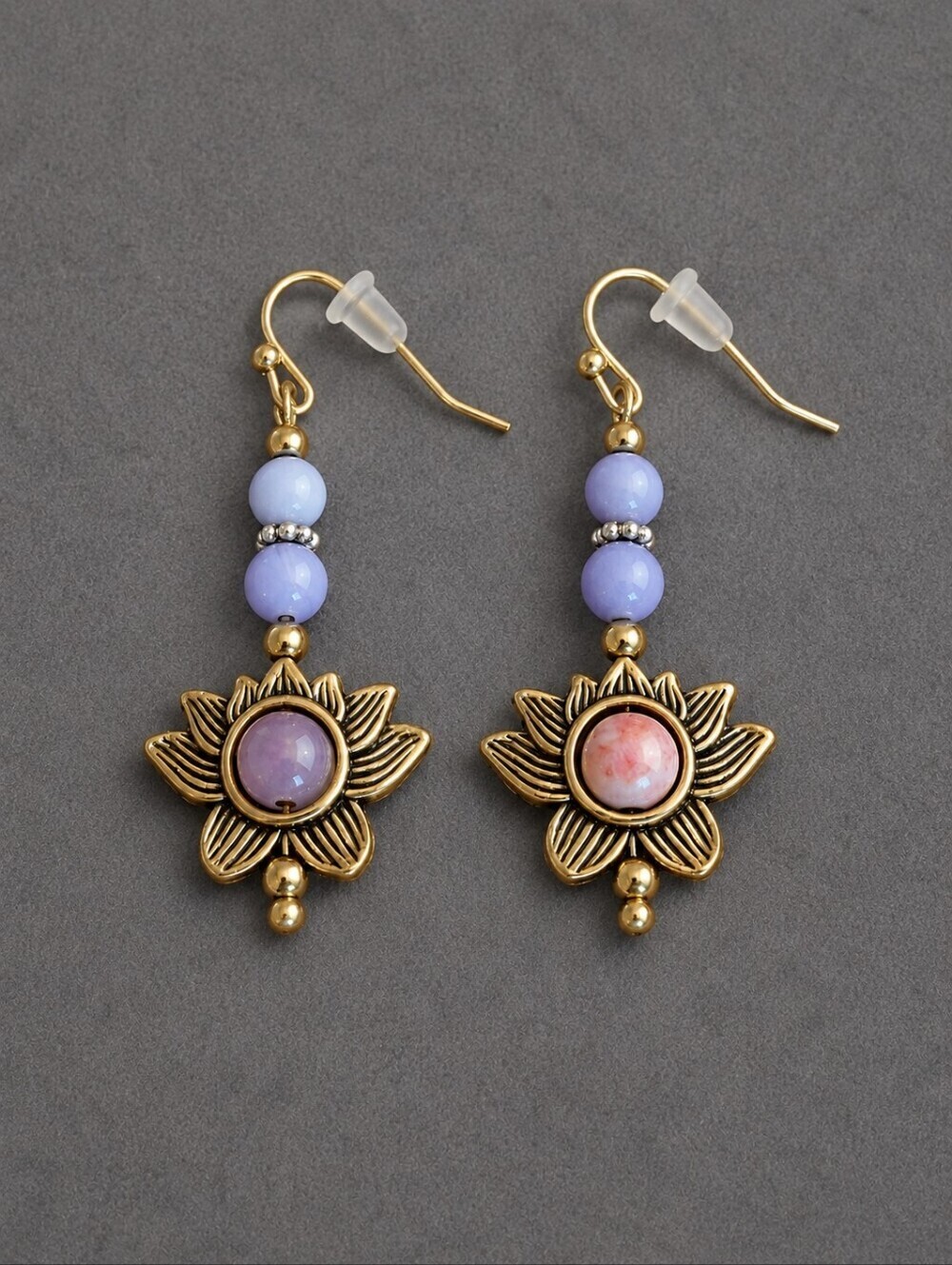 HANDMADE Dainty Shell Jade Lotus Dangle Earrings